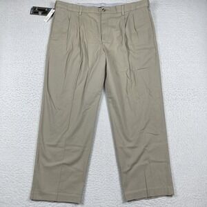 Savane Pants Mens 42x29 Khaki Pleated‎ Stretch Business Casual Workwear Travel